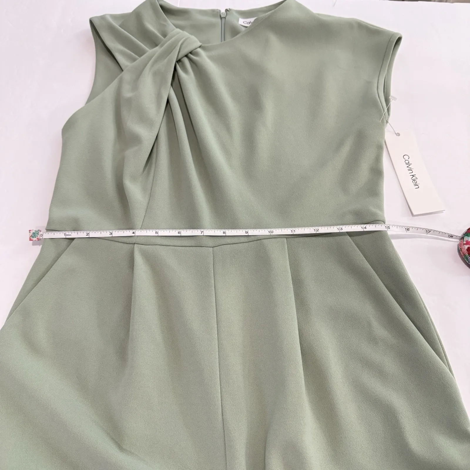 NWT Calvin Klein Sage Green Twist Neck Sleeveless Stretch Crepe Jumpsuit Size 8 - Image 10