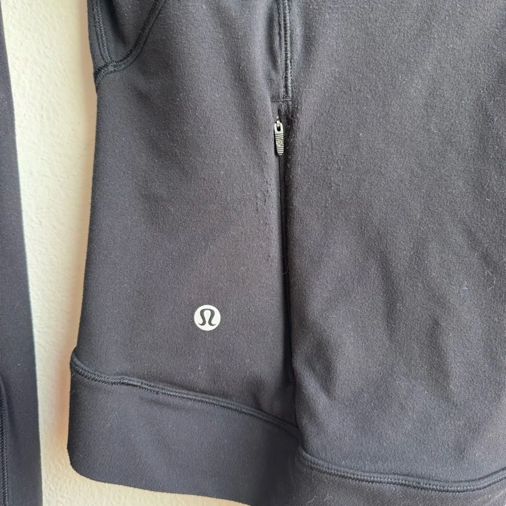 Lululemon Outrun the Elements 1/2 Zip Black Thumb holes Reflective Size 2 XS - Image 5
