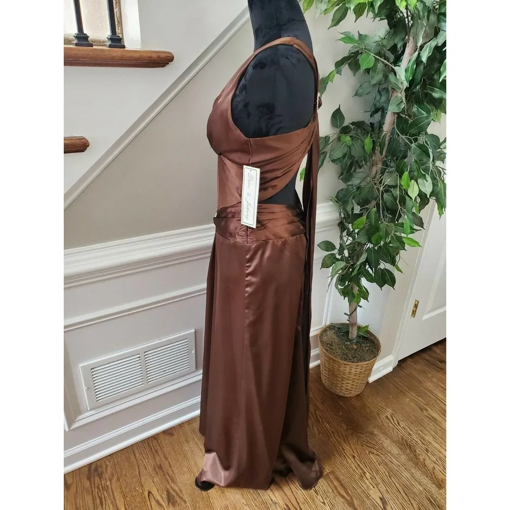 Dave & Johnny Women's Brown Polyester V-Neck Sleeveless Long Maxi Dress Size 3/4 - Image 6