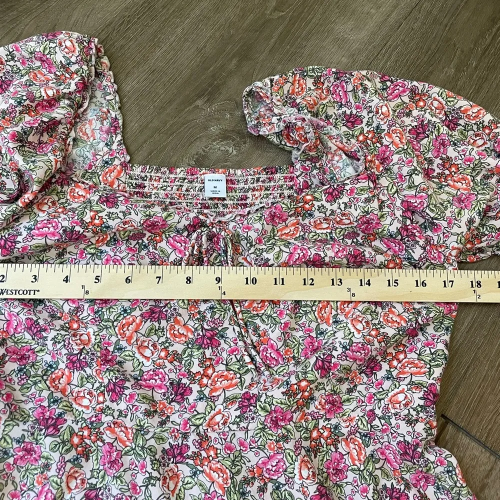 Old Navy Short Sleeve Fit & Flare Dress Sweetheart Neck Pink Ditzy Floral ~ Sz M - Image 11