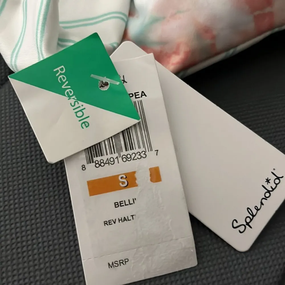 Splendid Bellini Reversible Halter Bra Bikini Top Sz S NWT Tie Dye & Stripes - Image 13