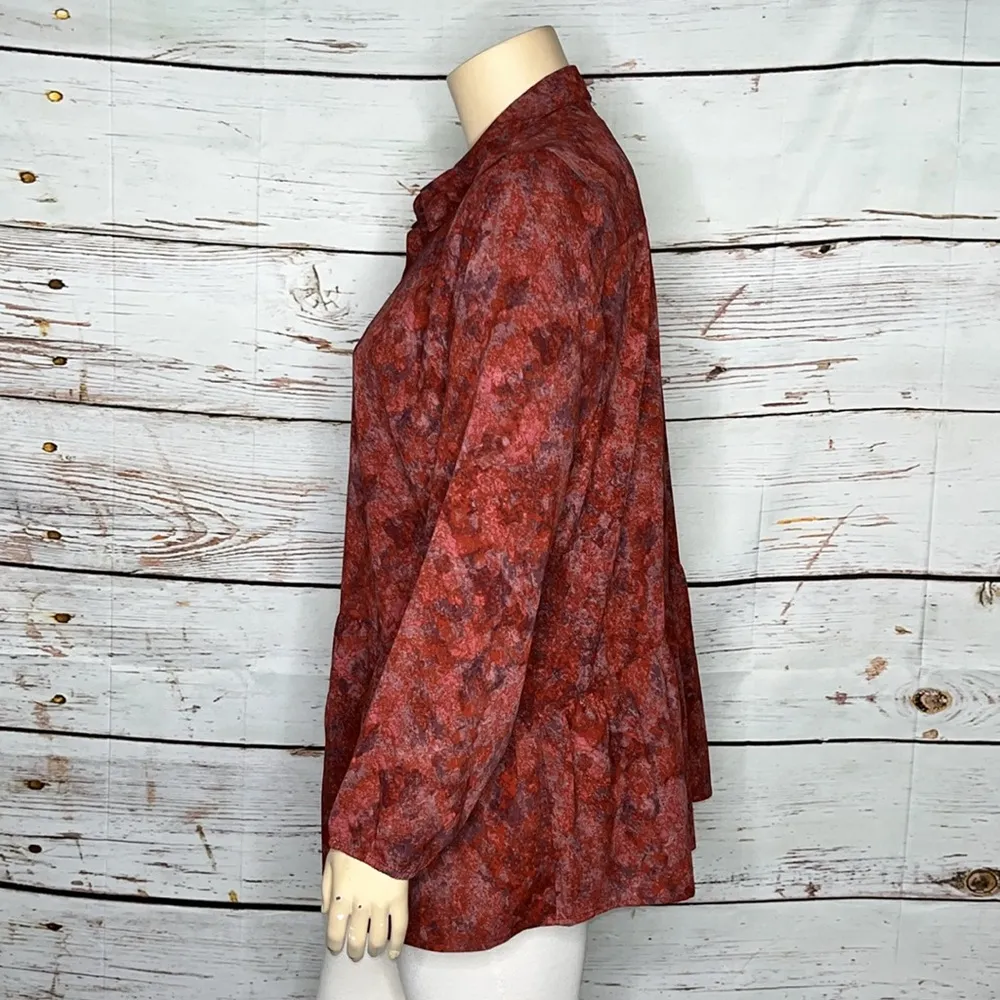 LOGO Lori Goldstein Size XL Red & Purple Peplum Hemline Button Up Blouse Top - Image 2