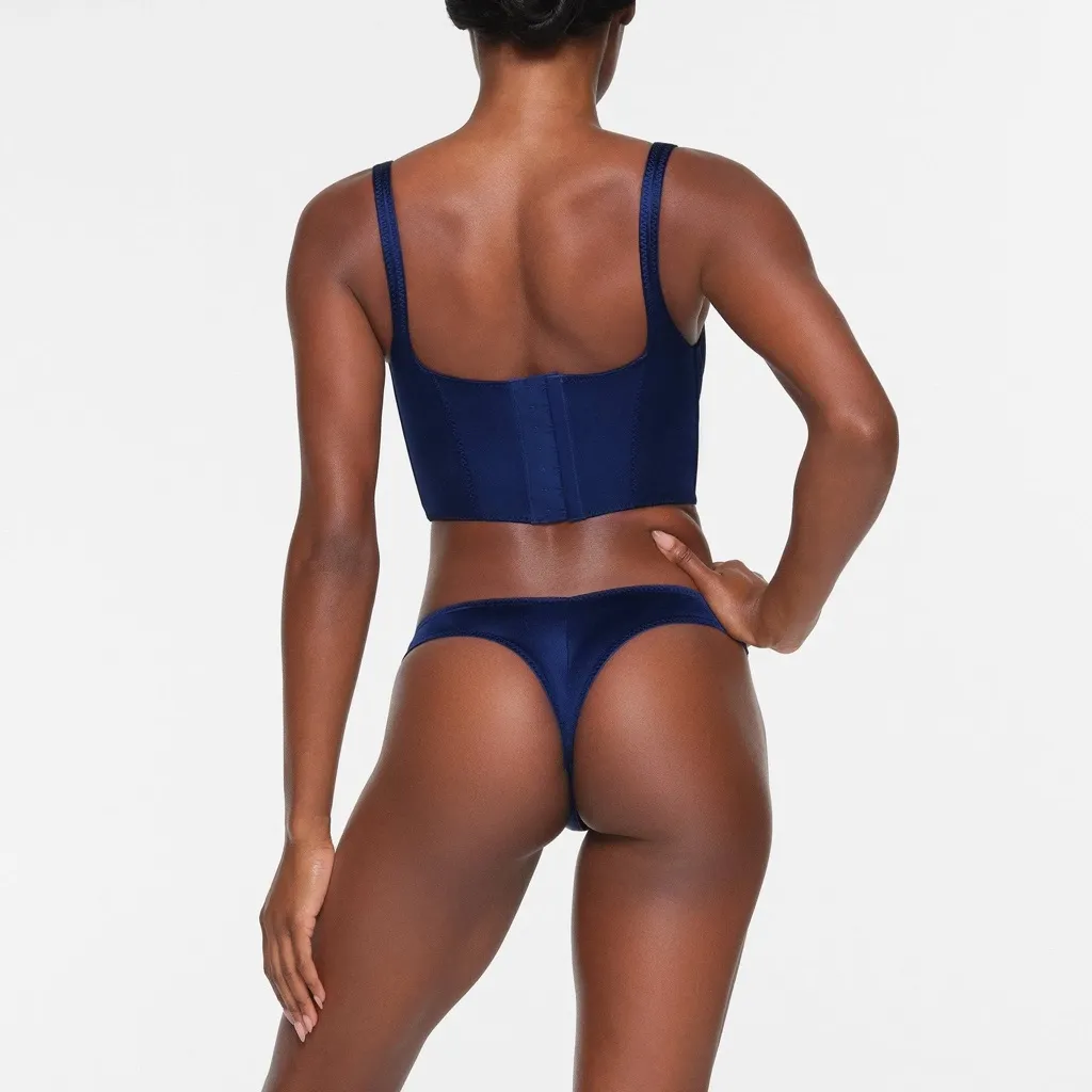Skims Stretch Satin Corset in Neptune - Image 4