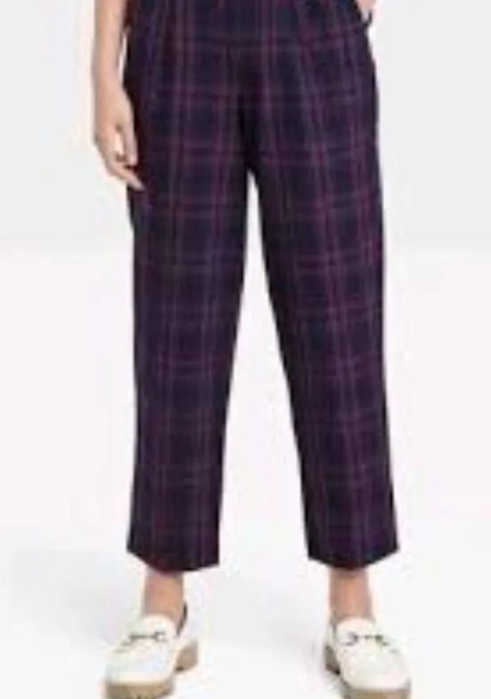 A New Day Navy Plaid High Rise Relaxed Fit Tapered Ankle Trousers Size 2 - Image 13