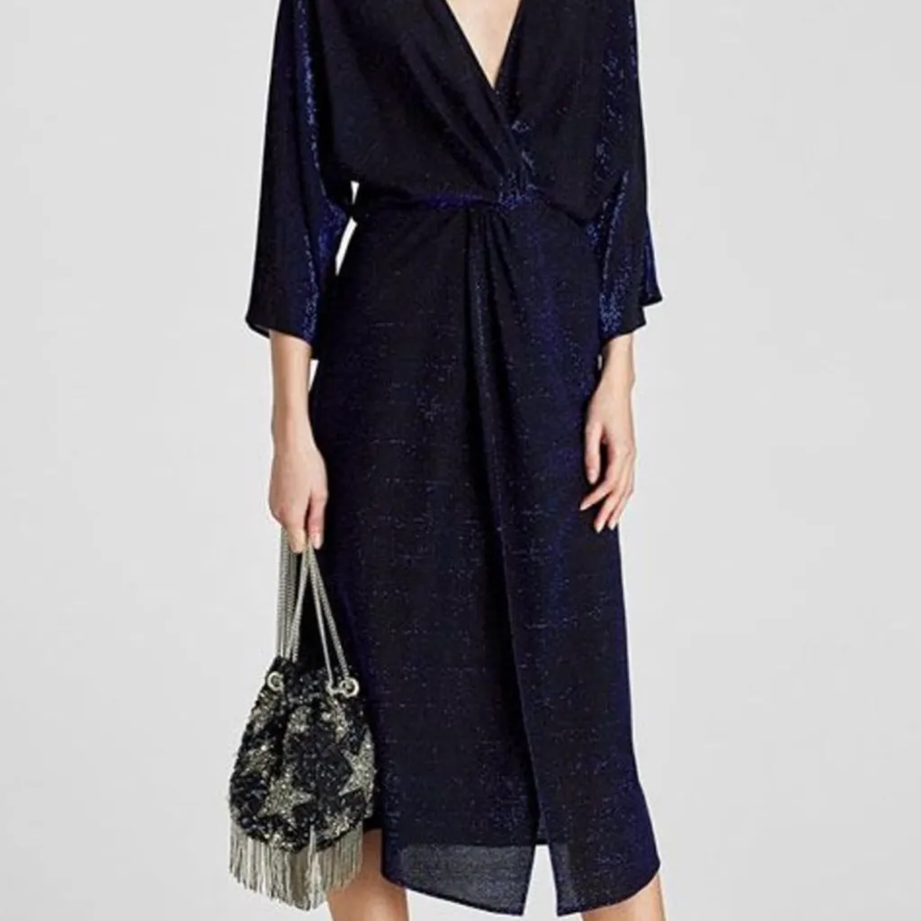 Zara Shimmering Blue Midi Dress Size M - Image 6