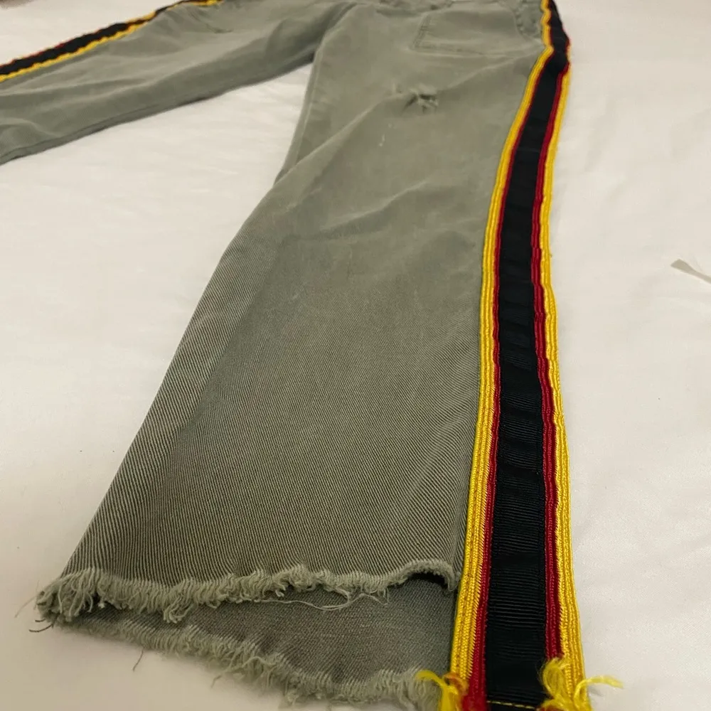 PAM AND GELA Army Green Striped Side Distress Pants Womens Size 24 - Image 3