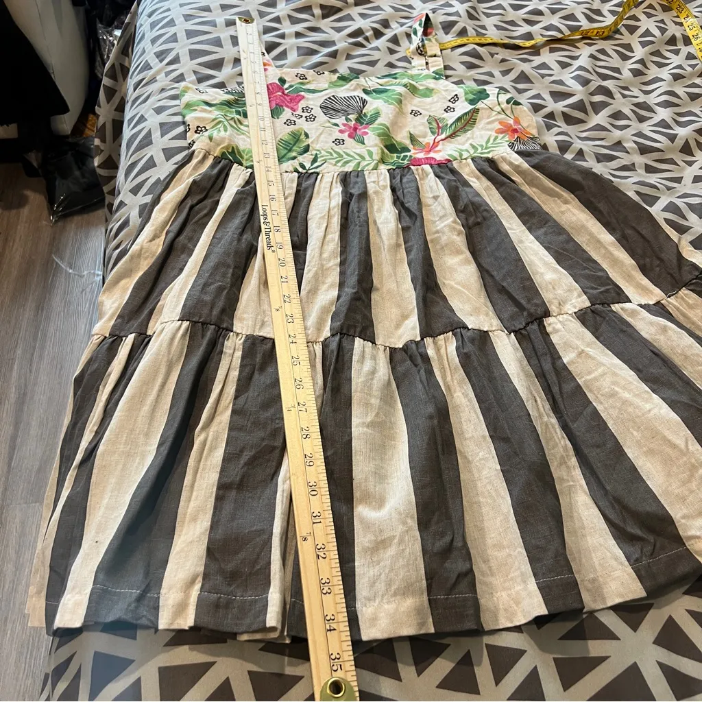 Bombay Paisley Tropical Floral Striped Cotton Flax Sleeveless Sundress Size M‎ Pink Size M - Image 11