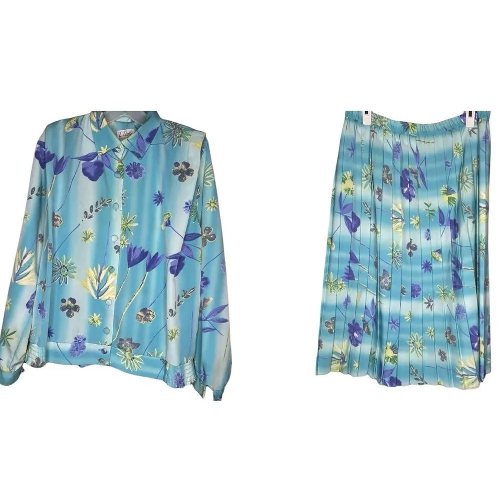 Vintage‎ L'Gante Floral Skirt Set Blue Size 12 - Image 2
