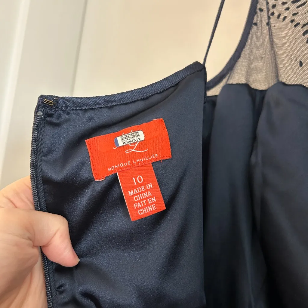 Monique Lhuillier ML Francesca Puff Ball Gown Dress in Navy Blue Size 10 - Image 13