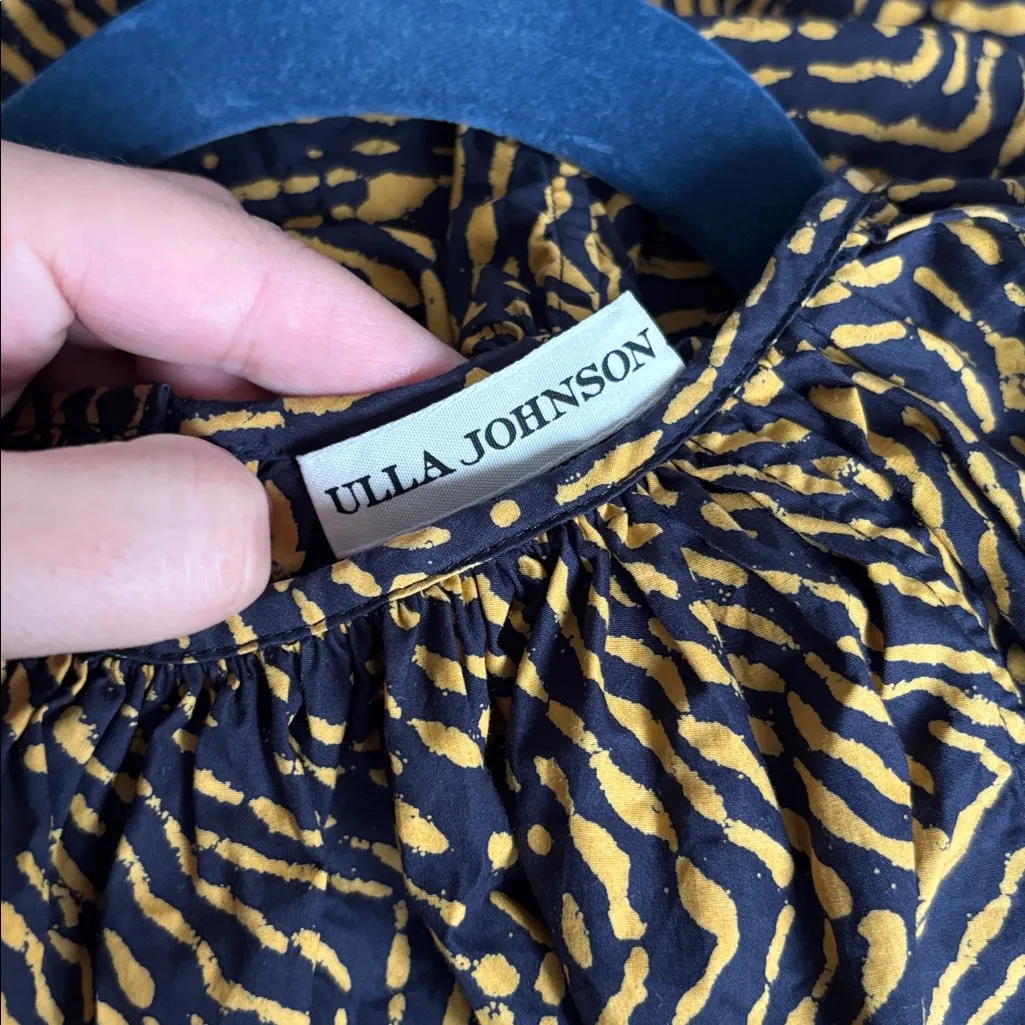 Ulla Johnson Black & Yellow Print Macie Top with Flutter Sleeves - Image 4