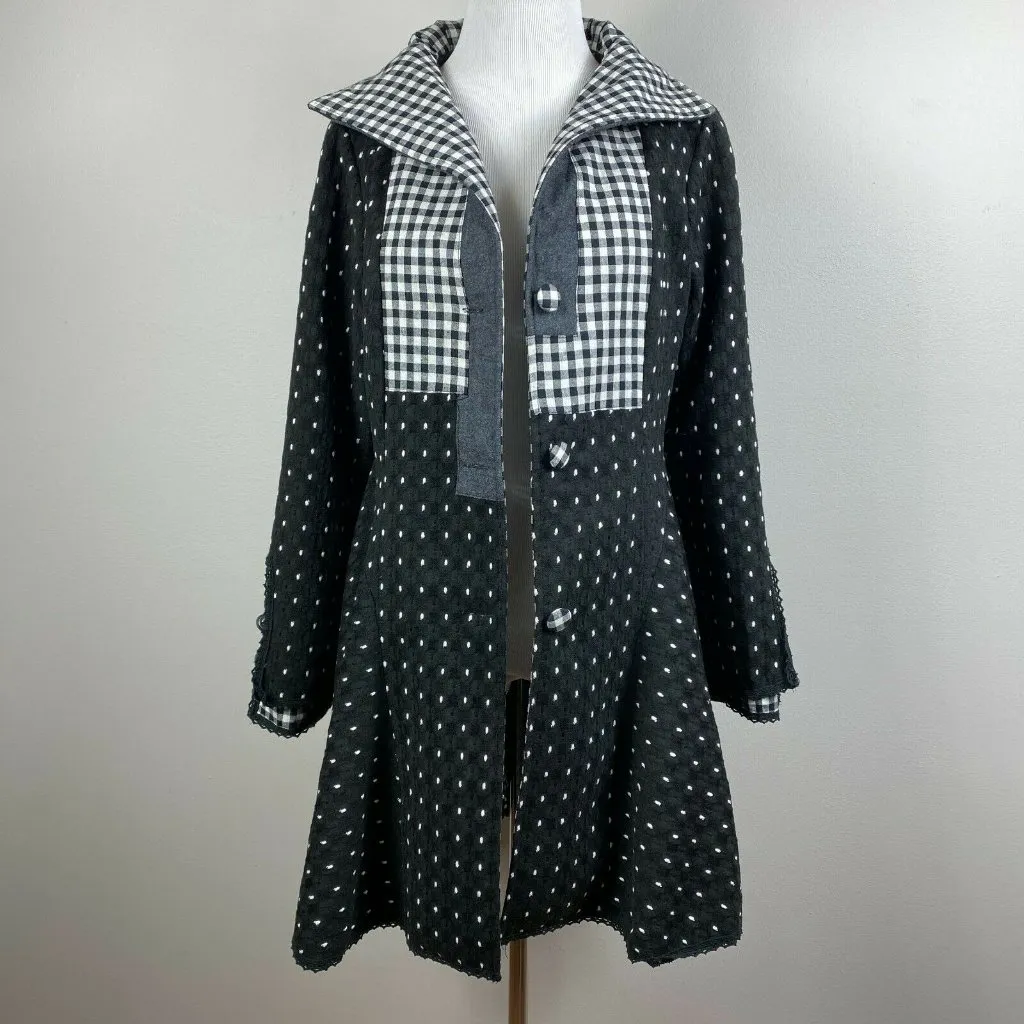 N By Nancy Skirted Coat Jacket M Black White Gingham Mixed Print‎ Lightweight Size M - Image 11