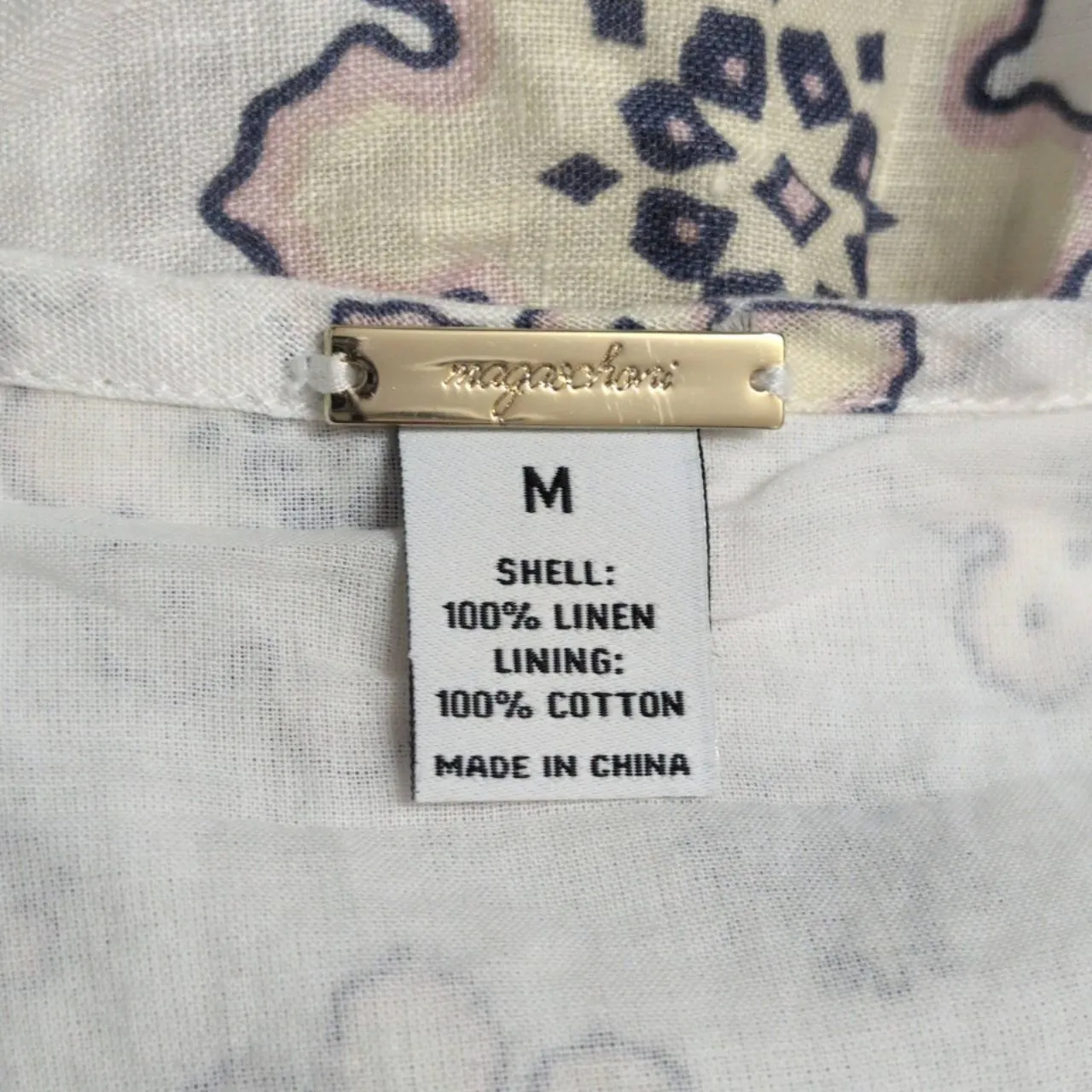 Magaschoni Floral Tiered Linen Spaghetti Strap Maxi Sundress Dress Medium - Image 8