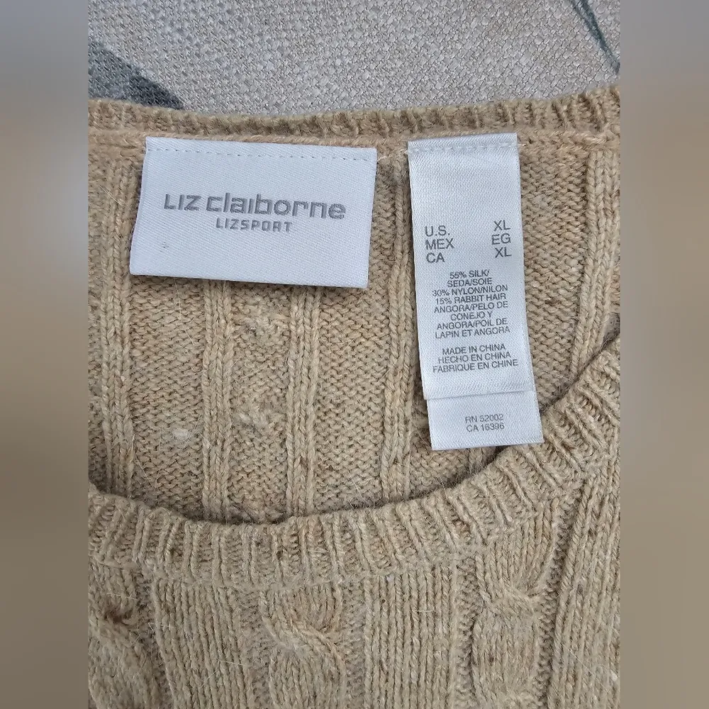 Liz Claiborne Cable Knit Sweater Vest Tan Silk Angora Blend sz XL - Image 4