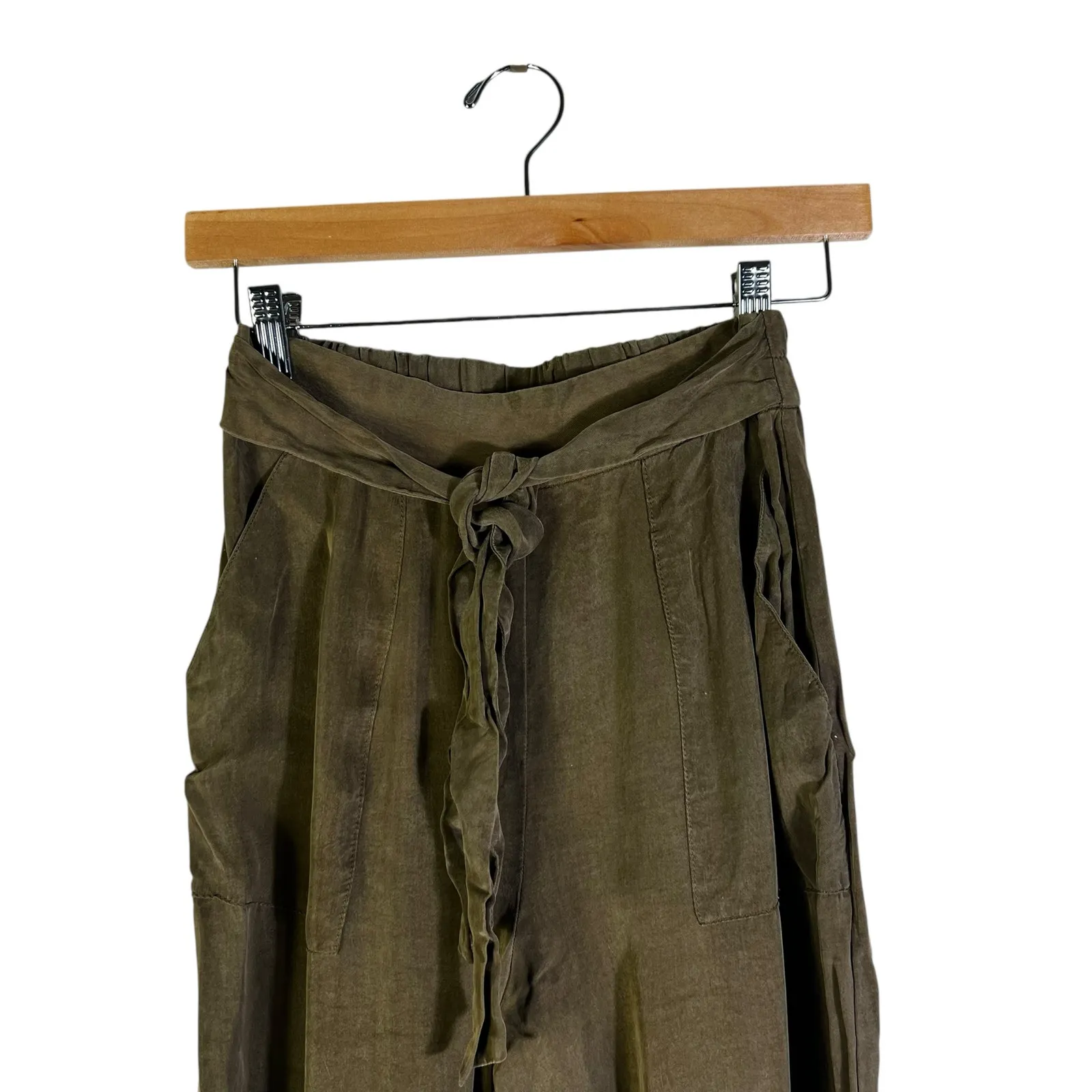 Intermix Lindy Tie Waist Pants Womens 2 Olive Green Cropped Relaxed Quiet Luxury - Image 3