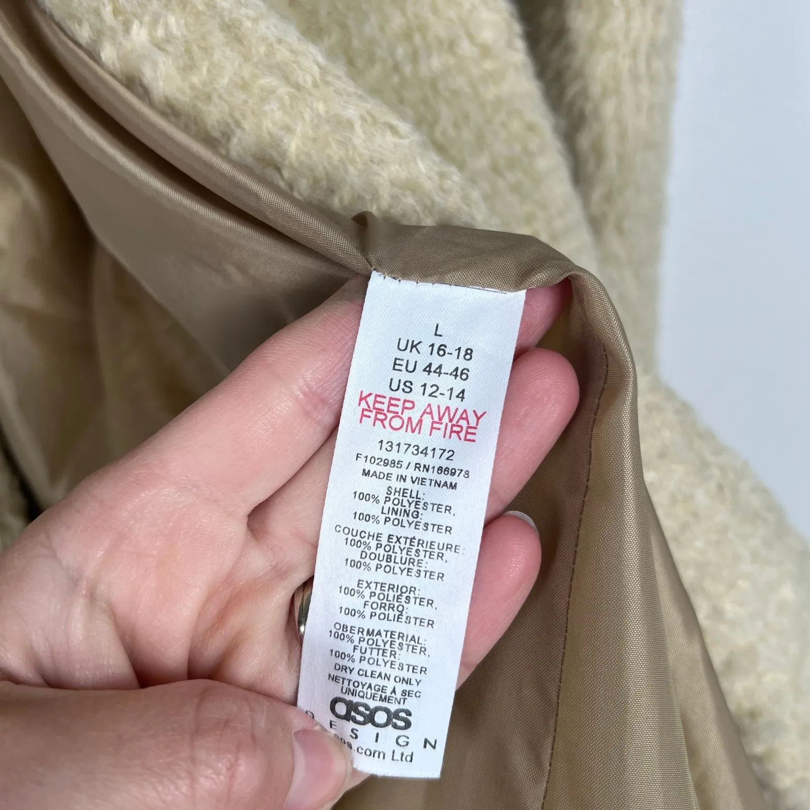 ASOS Women's Oversized‎ Duffle Coat Cream Sz L - Image 6