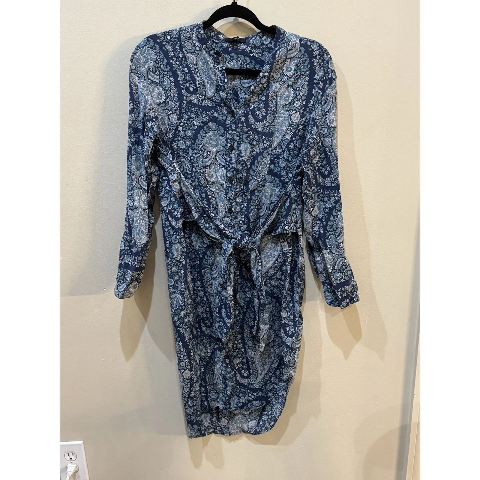 J Crew‎ Shirt Dress Women Blue Oversized Paisley 100% Silk Tie Size 4 - Image 5