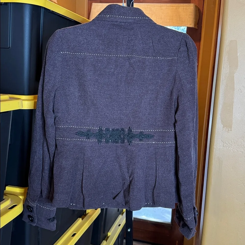 Anthropologie Elevenses Gramercy Embroidered Military Jacket Dark Brown Sz 6 - Image 14