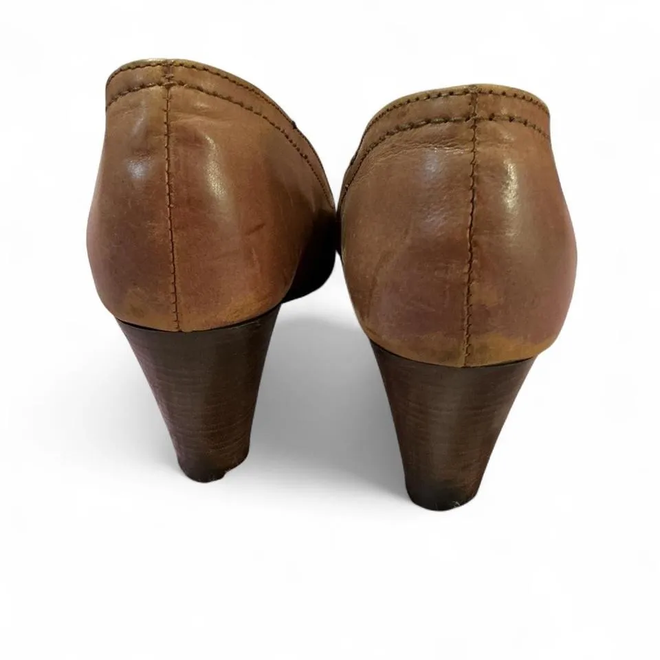 Mercante di Fiori Brown Leather‎ Block Heel Pumps Classic Shoes Italy Preppy Size 5.5 - Image 3