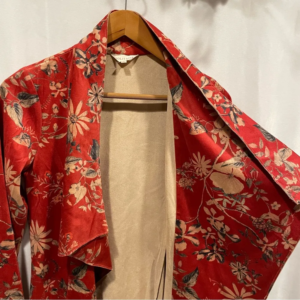 Anthro deep coral / red vegan suede open front soft flowy cardigan jacket - Image 7