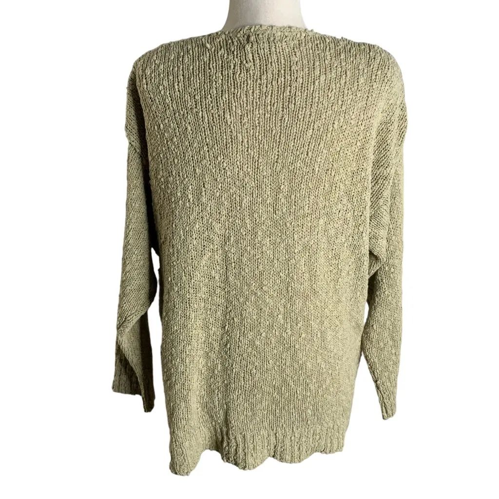 Vintage 90s Boucle Pullover Sweater M Beige Loose Knit Round Neck Long Sleeves Tan Size M - Image 4