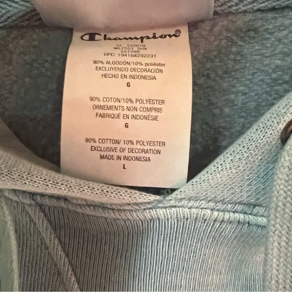 Champion Vintage Cinch Oversized Cropped Hoodie Sweatshirt Light Blue Size Large - Image 10