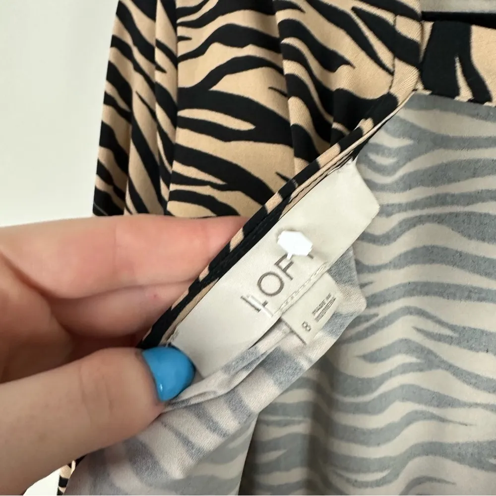 Loft | Tan and Black Zebra Print Long Sleeve Midi Dress Size 8 - Image 7