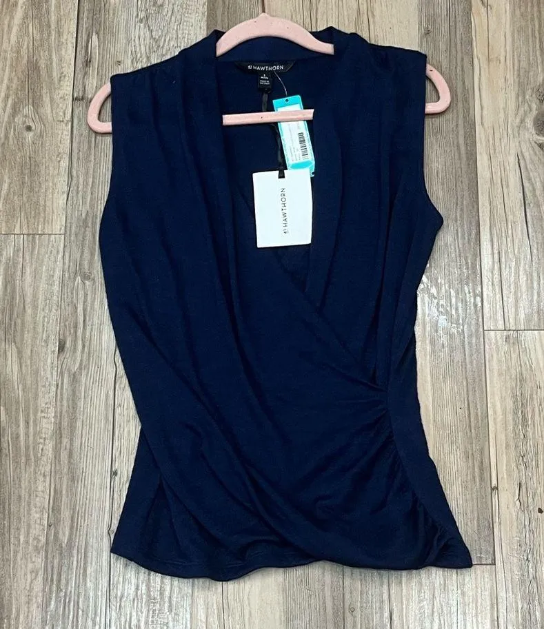 NWT 41 HAWTHORN Benni Wrap Front Ruched Knit Top size small petite Blue - Image 5