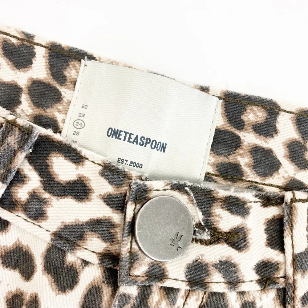 One Teaspoon Cut Off Truckers Mid-Waist Long Length Shorts: Animal Leopard Print - Image 10