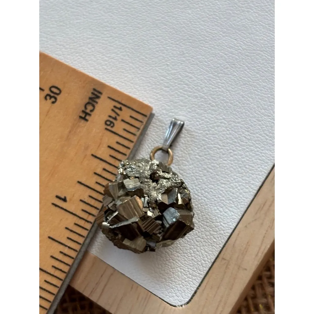 Pyrite Gemstone Pendant With Silver Loop Gold - Image 5