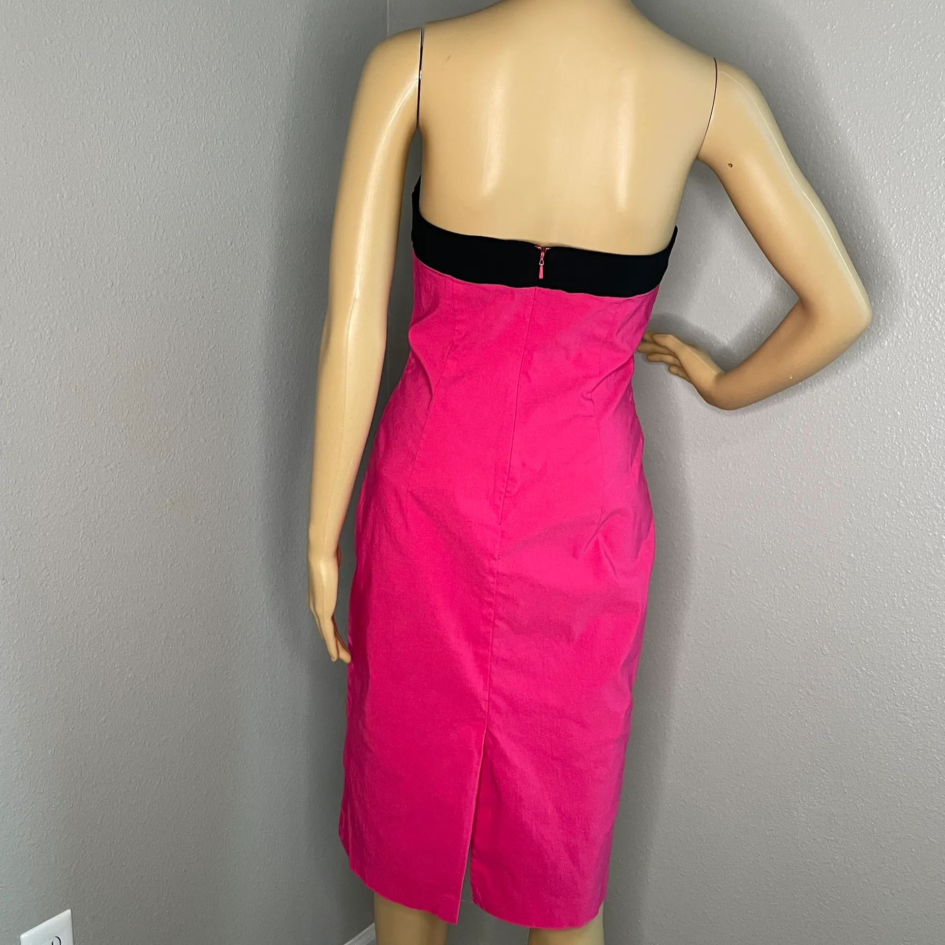 EXPRESS Stretch Strapless MIDI Dress Hot Pink and Black Size 8 - Image 5
