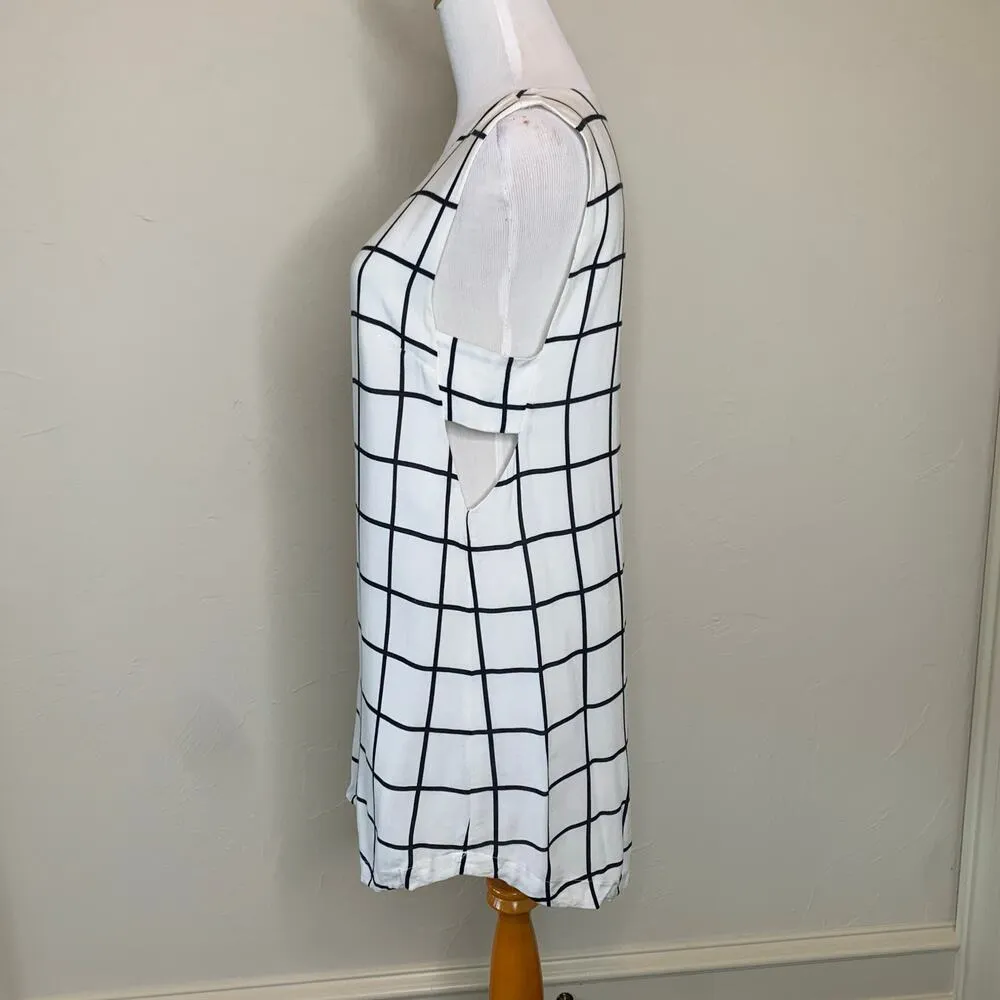 White Black Windowpane Plaid Shift Dress Sz Small - Image 3