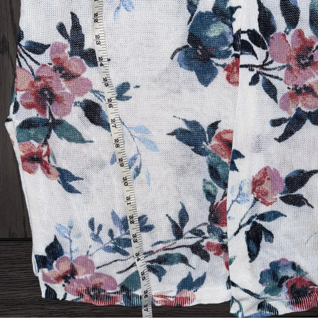 J Jill Linen Blend Longline Cardigan Floral Print Size LP Whimsical Boho White - Image 8