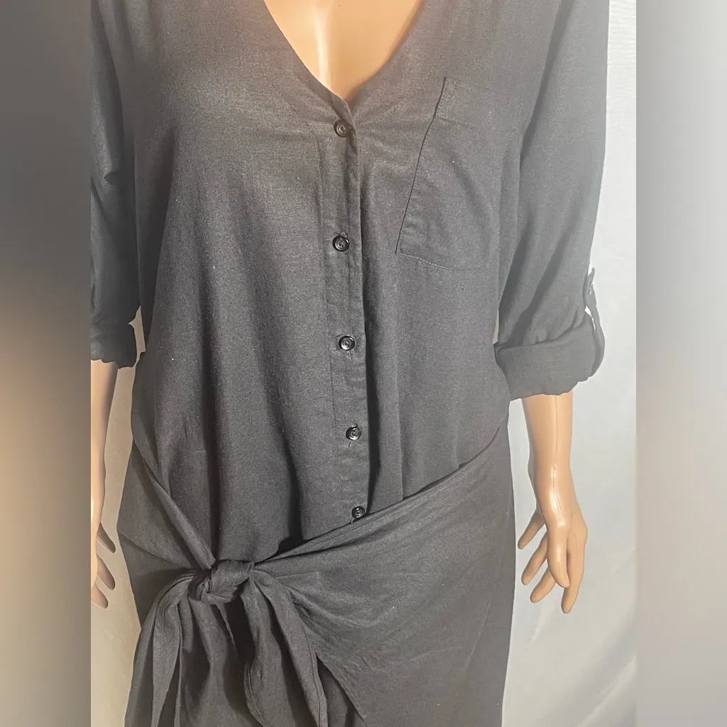 YFB Young Fabulous & Broke Black Linen Blend Maxi Shirt Dress Size M - Image 2
