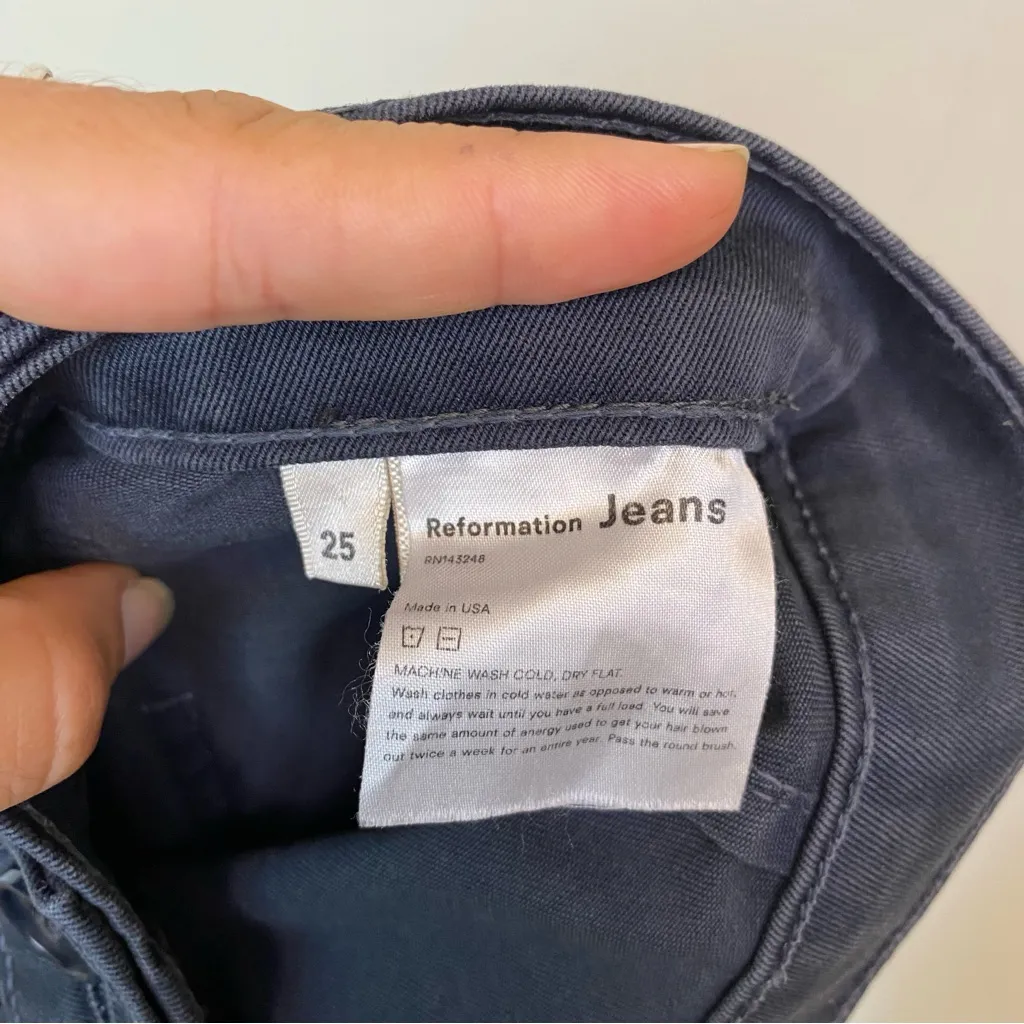 REFORMATION Alicia High Rise Straight Leg Button Fly Cargo Pants Navy/Gray Sz 25 - Image 11