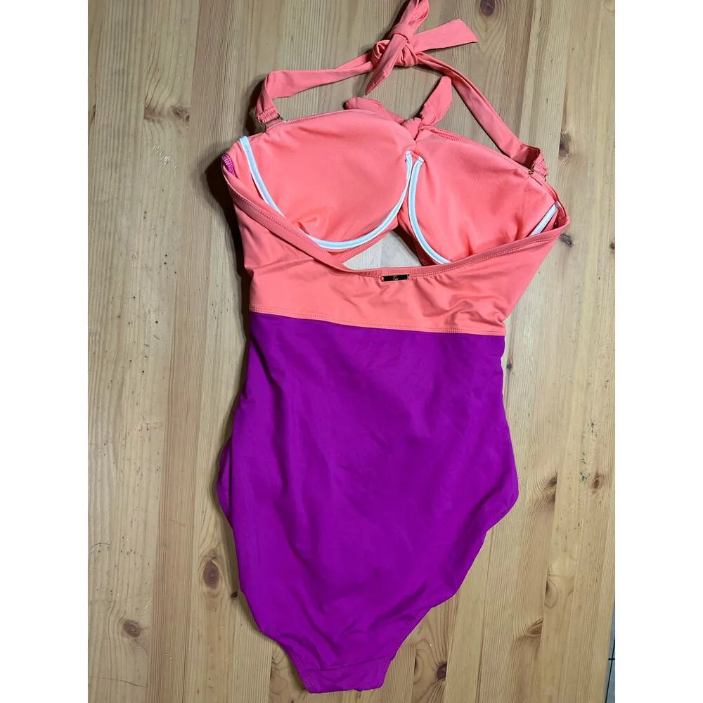 Lauren Ralph Lauren Colorblock One Piece Swimsuit Women 16 Preppy Beach Summer Pink - Image 3