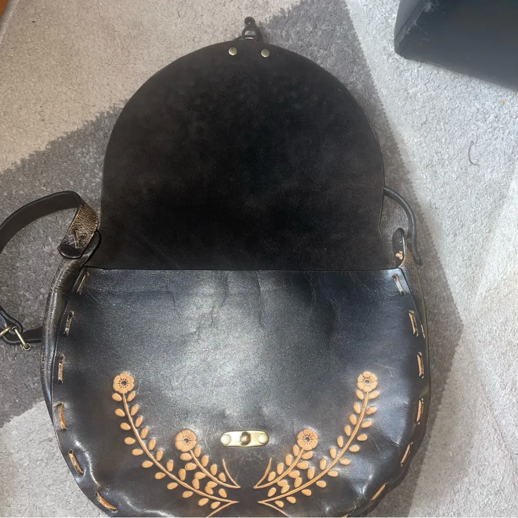 Hand Crafted Black Saddle Bag with floral Pattern - Image 5