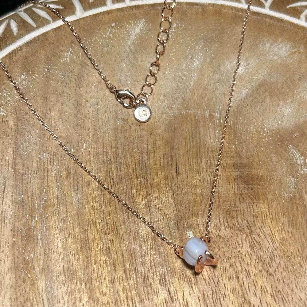 LC Lauren Conrad Semi Precious White Stone Rose Gold Tone Necklace - Image 3