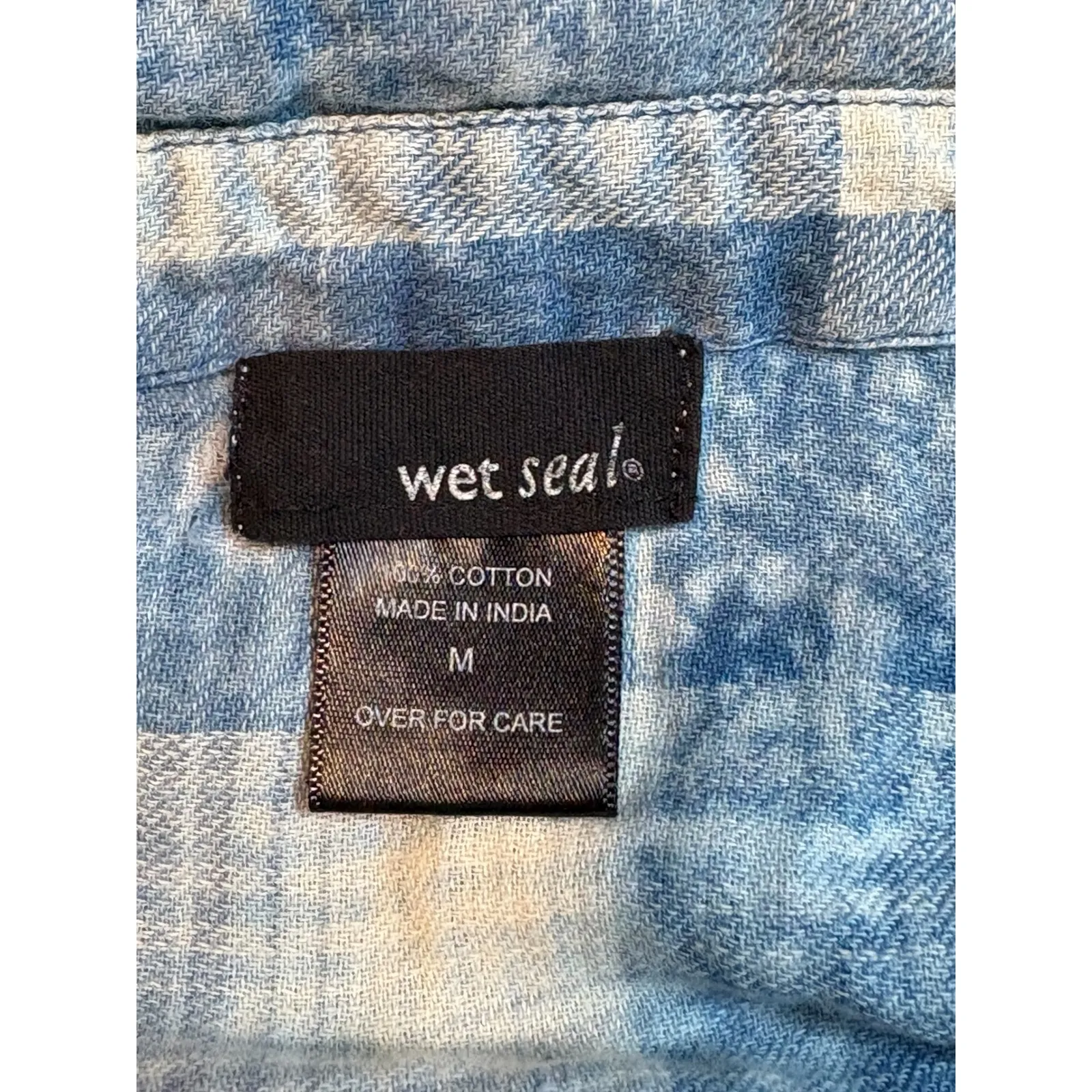 Wet Seal Blue White Plaid Lace Up Long Sleeve‎ Shirt Pockets Women Size Medium - Image 10