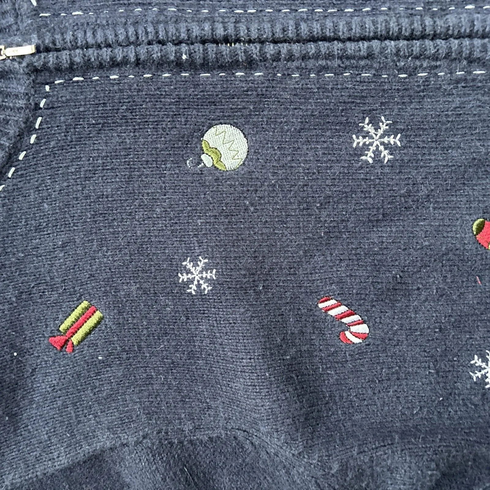 Vintage Christmas Sweater Womens XL Cardigan Wool Blend Snow Flake Grandma Blue - Image 3