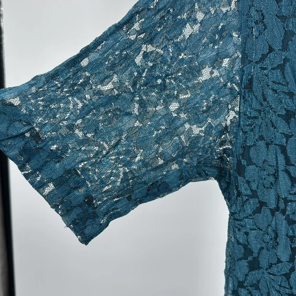 American Angel Teal Lace Maxi layered crinkle broomstick dress M whimsigoth vtg Blue Size M - Image 7