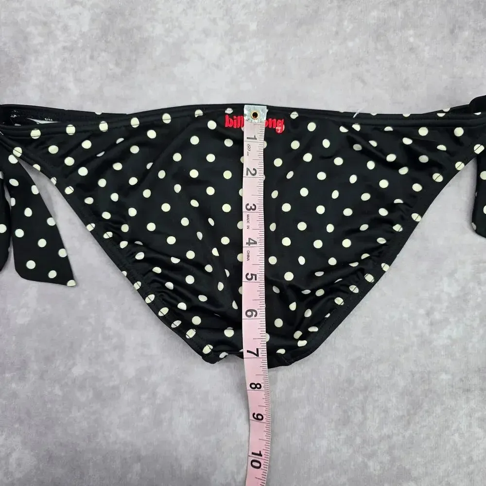 Billabong Black White Polka Dot Tie Bikini Bottom Swimwear Medium - Image 4