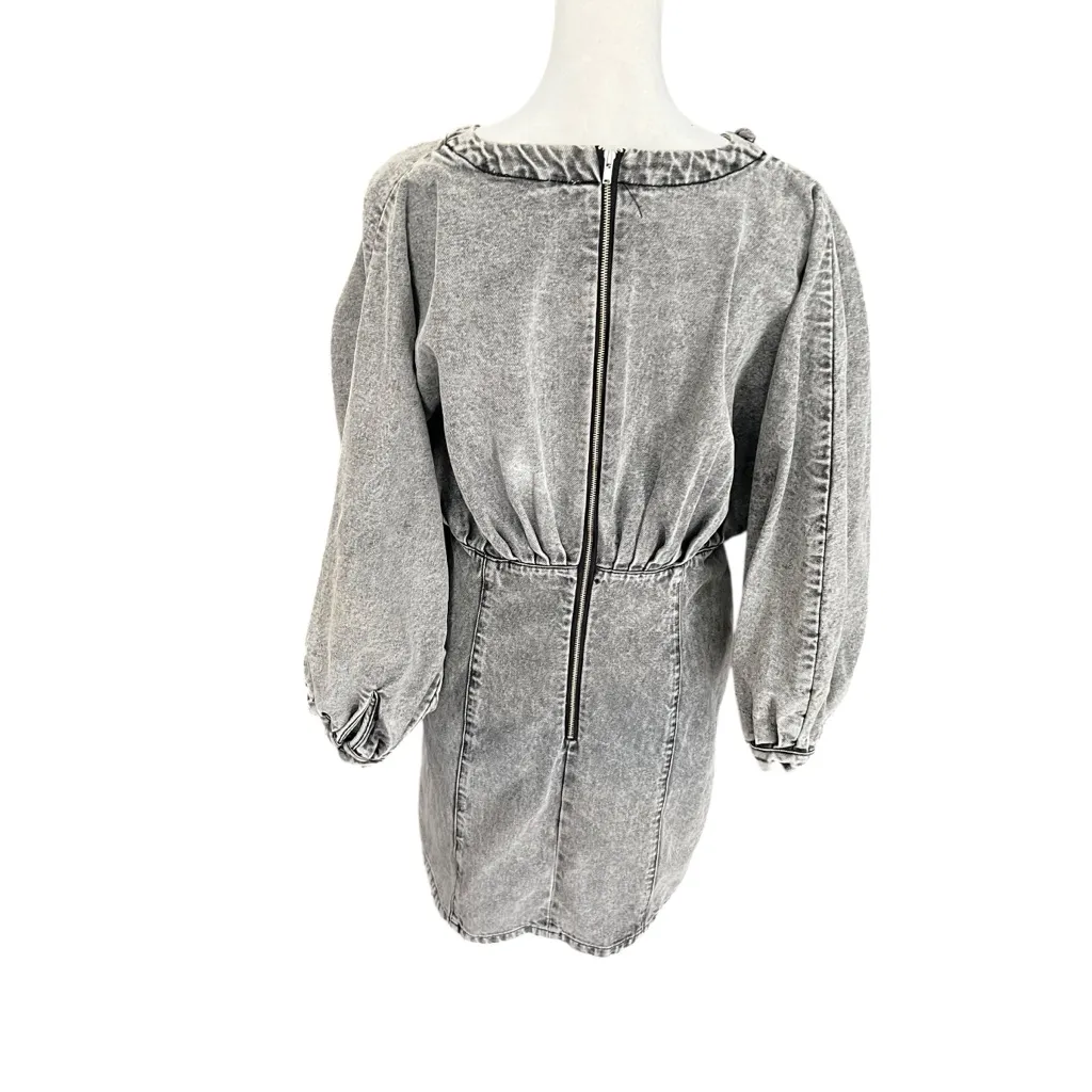 Joslin Studio Ayra Denim Dress Grey Wash Size 10 • Puff Sleeve Mini Dress Gray - Image 6