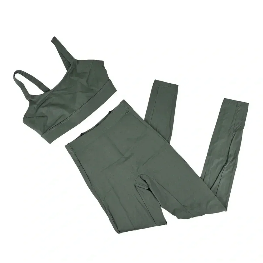 aday Lighten Up Sports Bra & Layered Up Thermal Leggings Set Green XS Activewear - Image 2