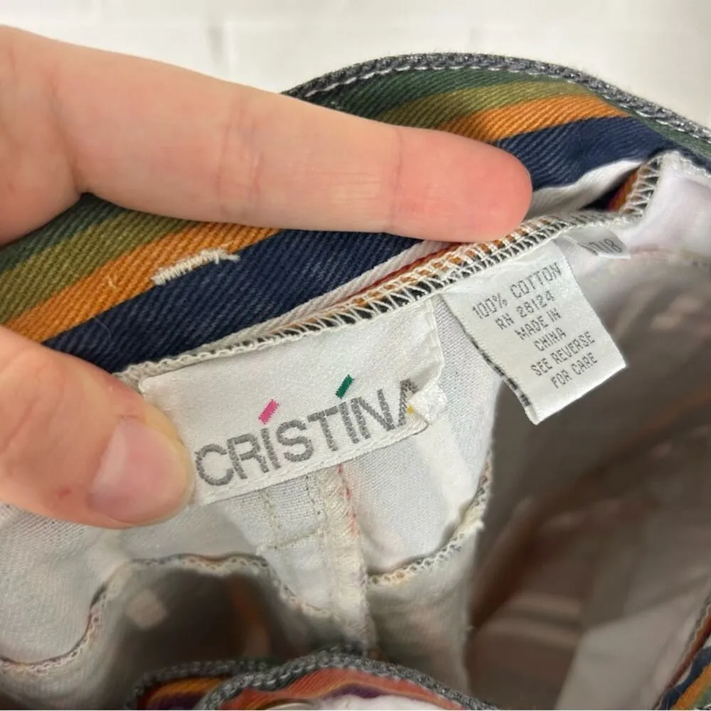 Vintage Christina 100% Cotton Multi Color Striped High Rise Denim Jeans Size 6 - Image 2