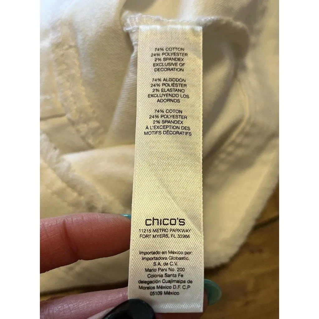 Chico's Platinum Optic White Sequin Frayed Fringe‎ Sleeveless Denim Vest Size 2 - Image 8