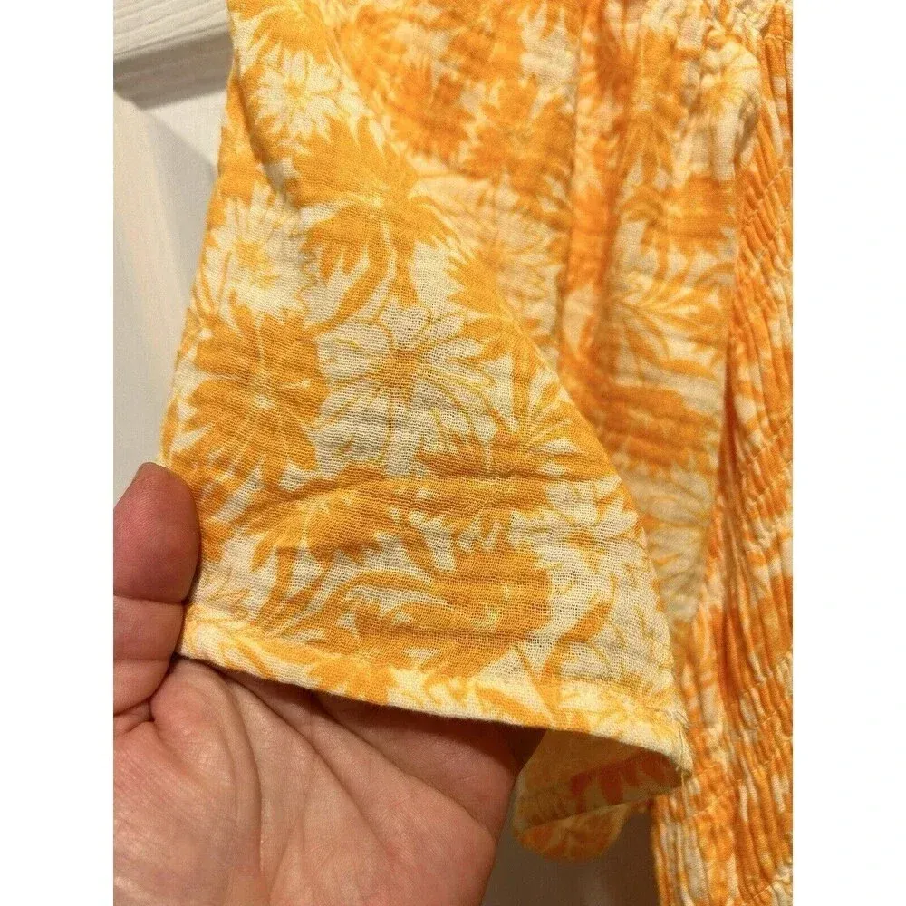 Terra Sky Fit & Flare Flutter Sleeve Smocked Dress Sz 14 0X Orange White‎ Floral - Image 4