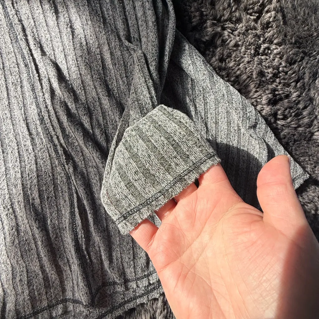 Sage Gray Ribbed Knit Cold Shoulder Long Sleeve Top - Image 5