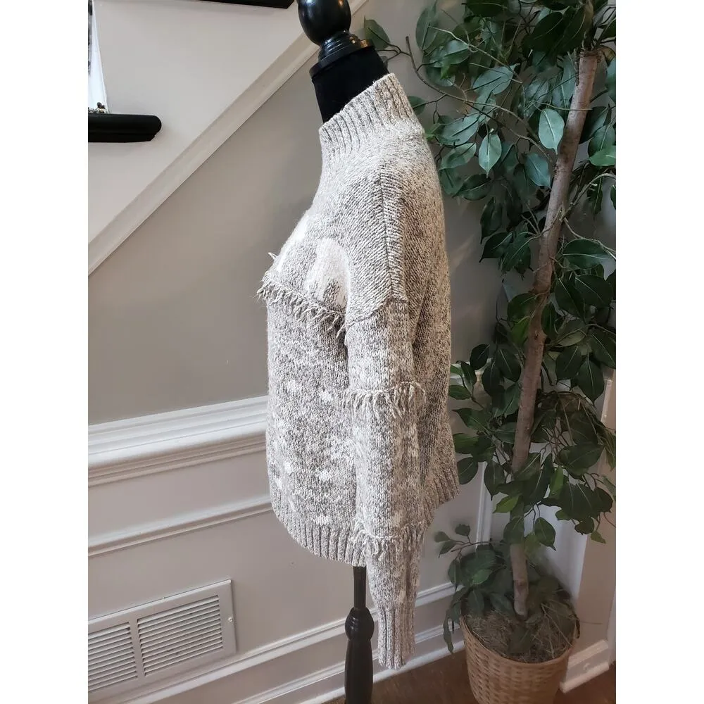 LOFT Christmas Sweater Women's Medium Gray Cotton Tussle Long Sleeve High Neck - Image 10