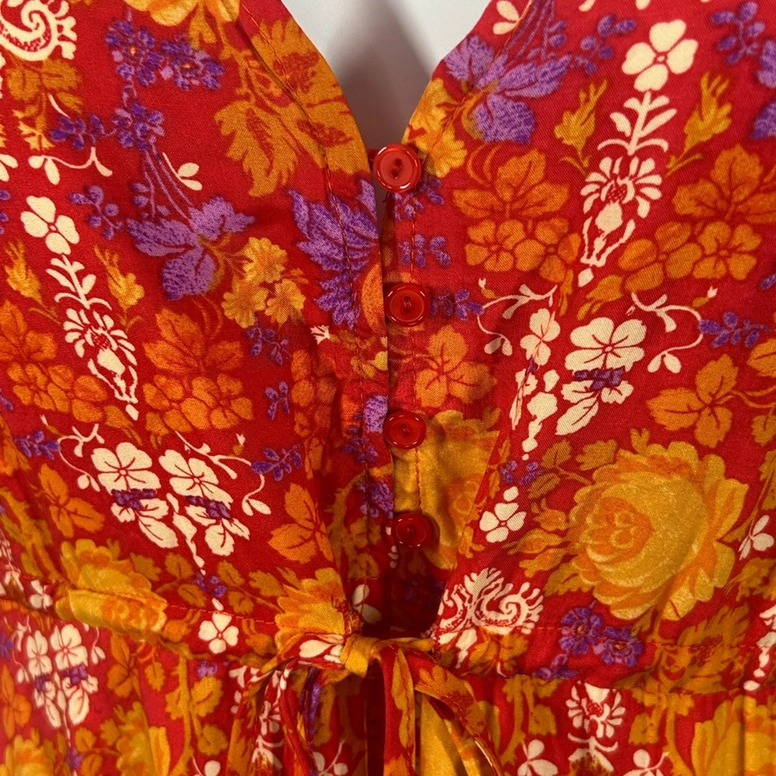 Abel The Label Floral Prairie Boho Maxi Dress Orange Pink Size Small - Image 9