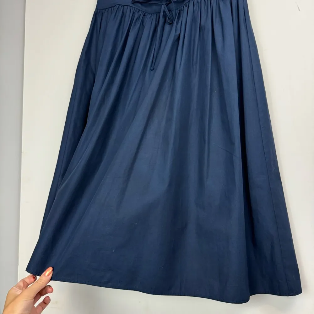 Zara Corset Lace Up Waist Midi Skirt Sz Medium Navy Blue Poplin Cotton - Image 14